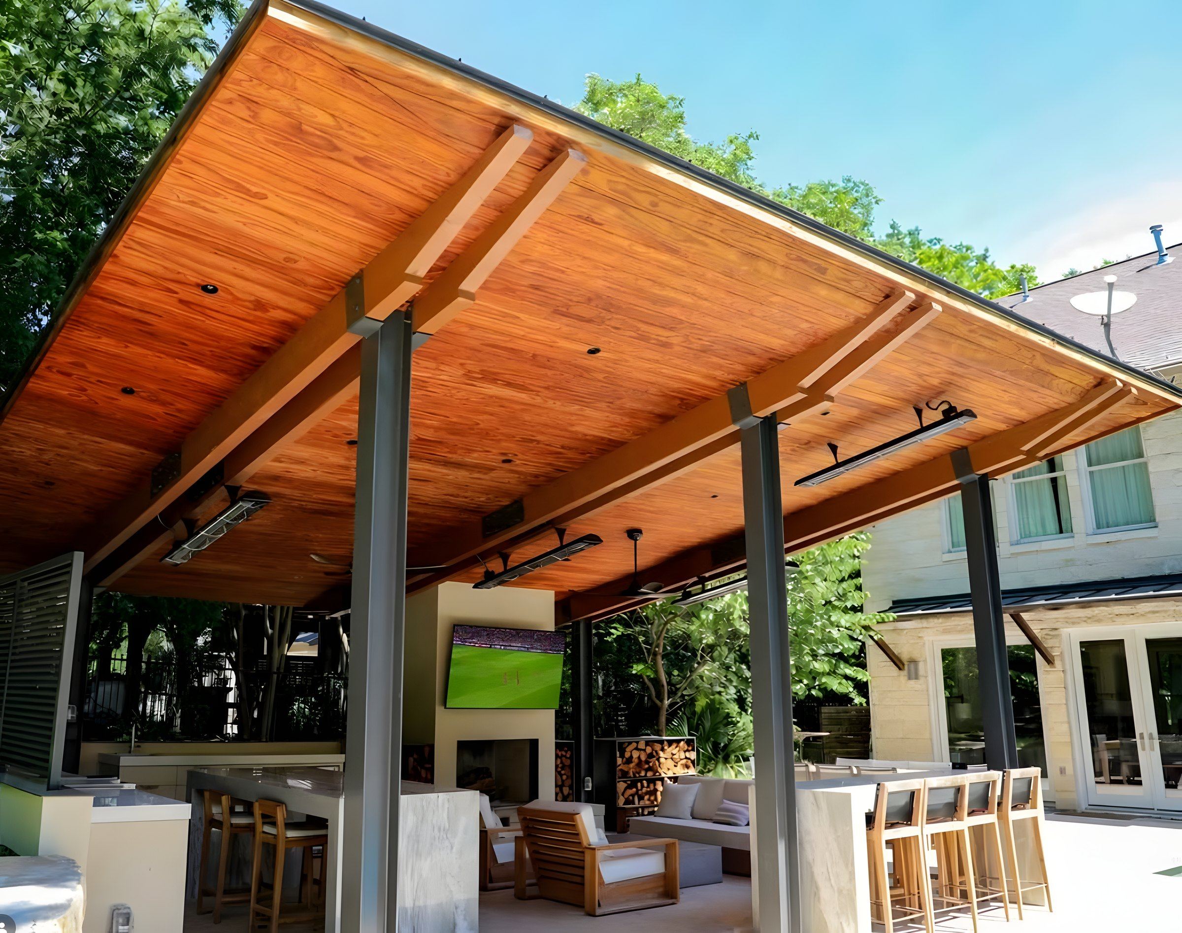 Hill Country Residence — Stone and glass volumes stepping down a wooded slope — each level engineered to sit naturally on the hill.