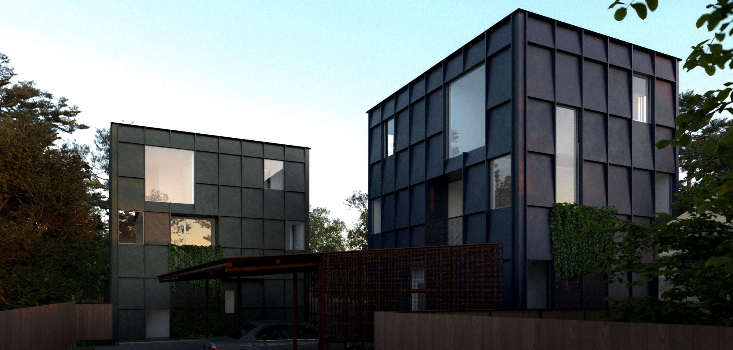 Woodrow — black metal cube house, Murray Legge Architecture